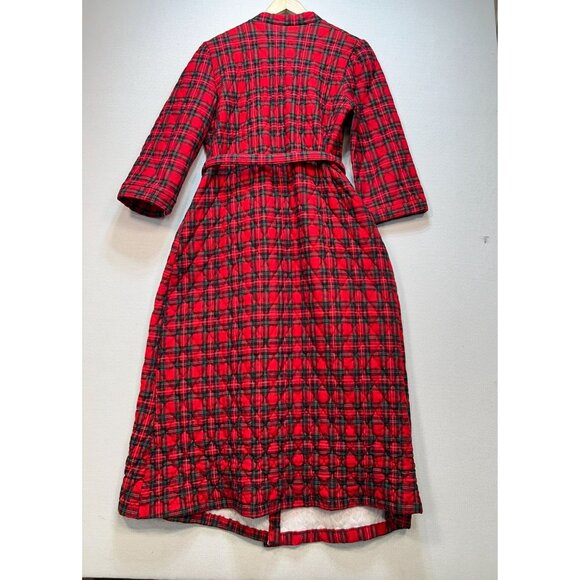 Vintage Lorraine Womens Robe Large Red Plaid Wrap Quilted Belted Retro Flannel - Picture 9 of 13